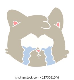 crying flat color style cartoon cat face