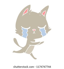 crying flat color style cartoon cat running