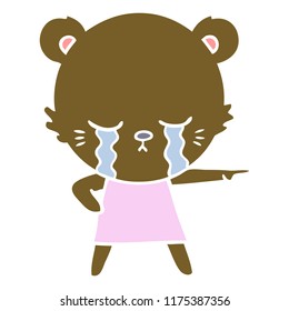 crying flat color style cartoon bear in dress pointing