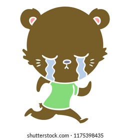 crying flat color style cartoon bear running 