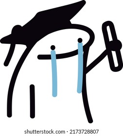 crying flork meme illustration graduation university vector