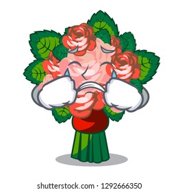 Crying flower bouquet on isolated with mascot