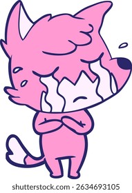 crying fox cartoon in bright neon colors