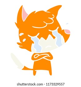 crying fox flat color style cartoon