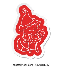 crying fox quirky cartoon  sticker of a wearing santa hat