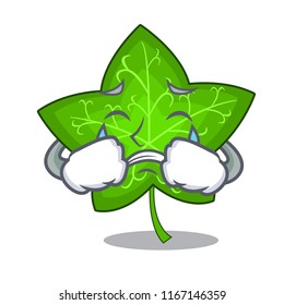 Crying fresh green ivy leaf mascot cartoon