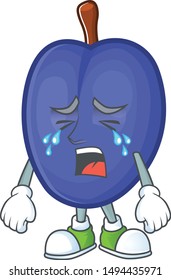 Crying fresh prunes of character mascot in a cartoon.