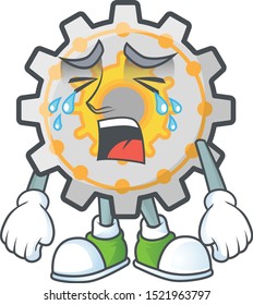 Crying gear shape circle with cartoon character