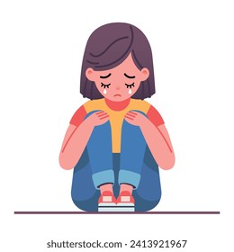a crying girl. Cartoon flat vector illustration, isolated on white