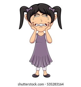 Crying girl cartoon vector illustration
