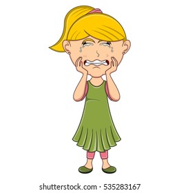 Crying girl cartoon vector illustration