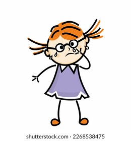 Crying girl, character, sad child, vector illustration
