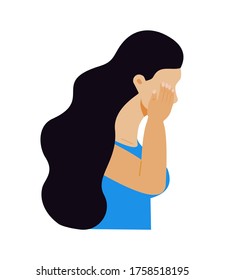 Crying girl concept vector. Victim scene in society. Stressed person in shame. Cartoon illustration of accusation in life, depression in work, in school. World day of Bullying Prevention