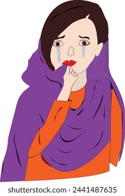 A crying girl in full of art made in illustrator in many color