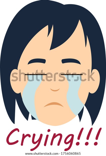 Crying\
girl, illustration, vector on white\
background