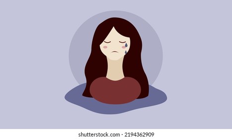 Crying girl portrait vector illustration.