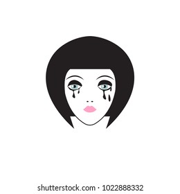 Crying girl. Pretty face with tears. Vector flat illustration