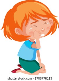 Crying girl sitting on the floor on white background illustration