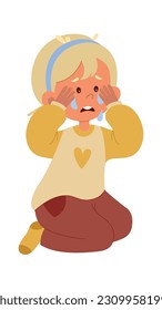 Crying Girl Sitting Vector Illustration