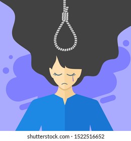 Crying girl with suicidal thought vector illustration design.  Depression  and mental health concept element.  Can be used for web and mobile development. Suitable for infographic