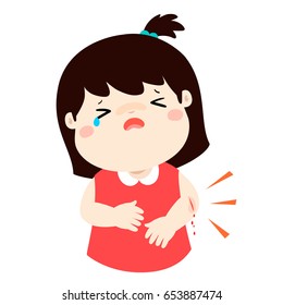 Crying girl with wounds from accident vector illustration.