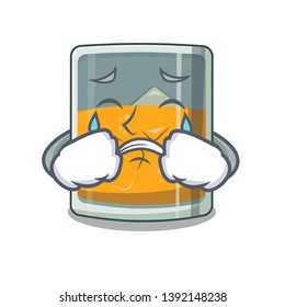 Crying glass of cartoon whiskey above table