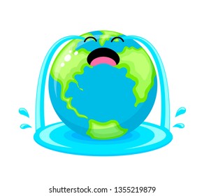 Crying globe character design. showing sobbing face. Global warming concept. Vector illustration isolated on white background.
