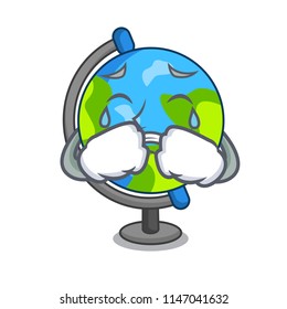 Crying globe mascot cartoon style