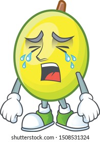 Crying gomotega fruit healthy in cartoon mascot