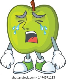 Crying granny smith green apple cartoon mascot