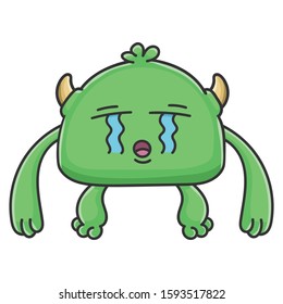Crying green goblin cartoon monster isolated on white