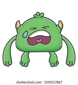 Crying green goblin cartoon monster isolated on white