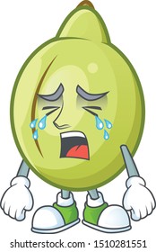 Crying gubinge fruit mascot on white background