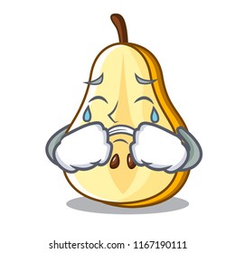 Crying half of pear isolated on cartoon