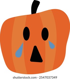 Crying Halloween pumpkin face vector illustration drawn in cartoon style isolated on a transparent background.