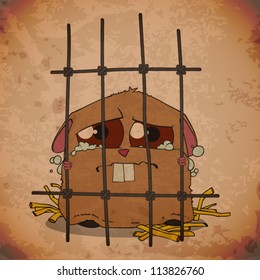 Crying hamster in a cage. Grunge vector illustration.