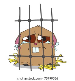 Crying hamster in a cage. Vector illustration.