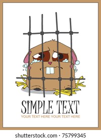 Crying hamster in a cage. Vector illustration. Place for your text.