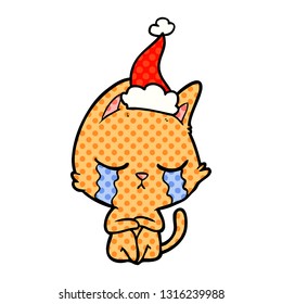 ilustración de un gato con sombrero santa dibujada a mano