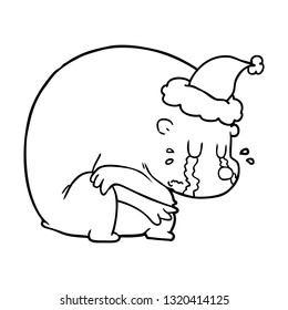 dibujo a mano de un oso polar con sombrero de santa