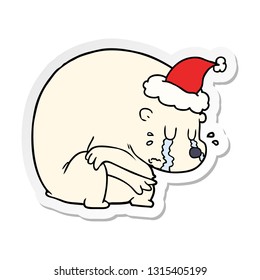 caricatura de un oso polar con sombrero de santa dibujada a mano