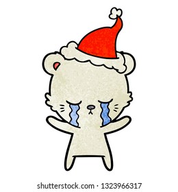 caricatura textual dibujada a mano de un oso polar con sombrero de santa