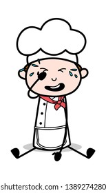 Crying with Hand on Face - Cartoon Waiter Male Chef Vector Illustration﻿