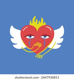 Crying heart in doodle style.