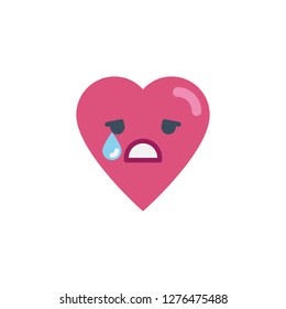 Crying heart face character emoji flat icon, vector sign, colorful pictogram isolated on white. Crying Face emoticon symbol, logo illustration. Flat style design