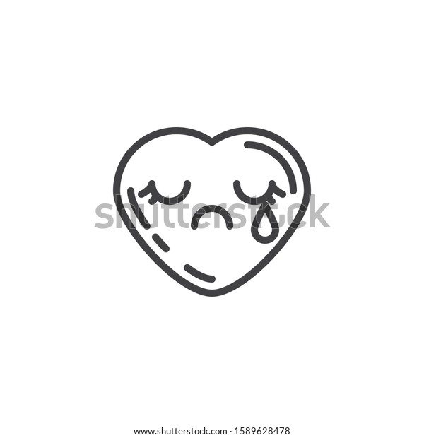 Crying Heart Face Emoji Line Icon Stock Vector Royalty Free