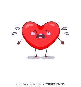 Crying Heart Mascot Icon. Vector Illustration of a Sad Love Heart Character with Tears, Suitable for Expressing Sorrow and Empathy.