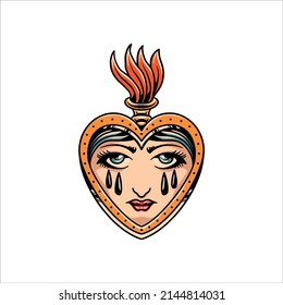 crying heart tattoo vector design