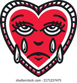 crying heart traditional tattoo red vintage and retro line art