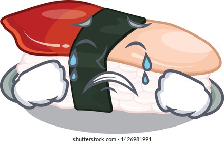 Crying hokkigai sushi in the mascot shape